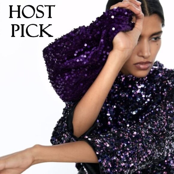 NWT Zara purple velvet sequin small bucket bag - Picture 1 of 8